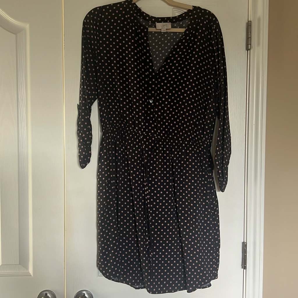 Loft Brand Dress In Black With Pink Graphic Squares